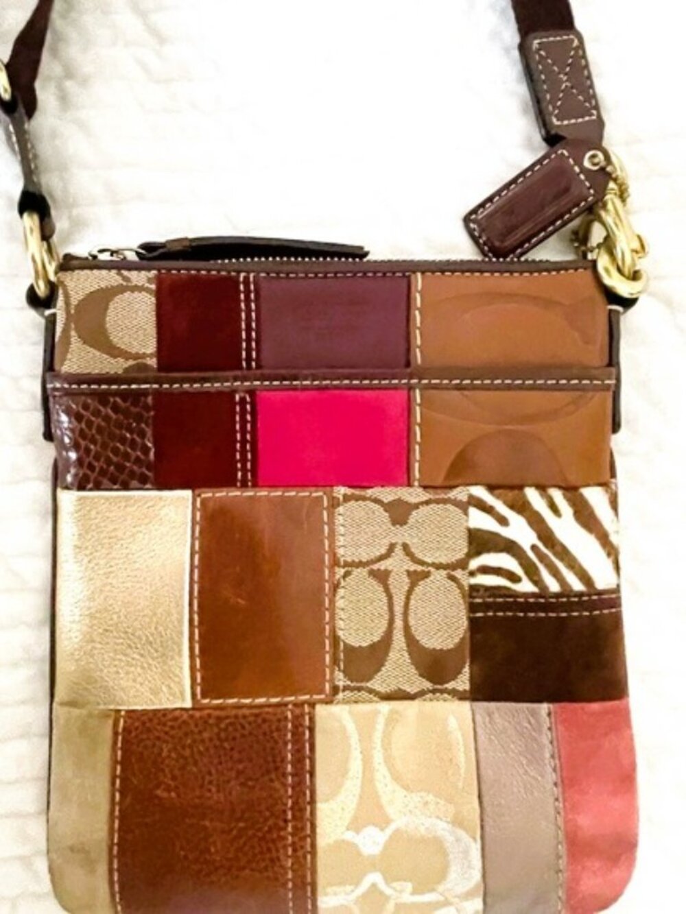 Vintage Coach Y2K Patchwork Crossbody Bag - Multicolor Leather & Canvas